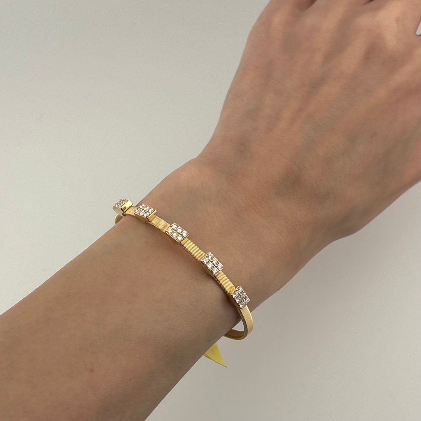 Diamond Flexible Open Cuff Bangle 14K Yellow Gold