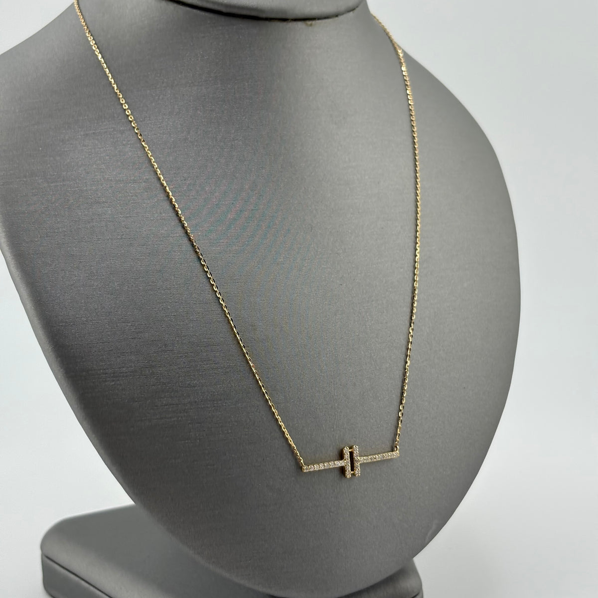 14K Yellow Gold Diamond Geometric Bar Necklace