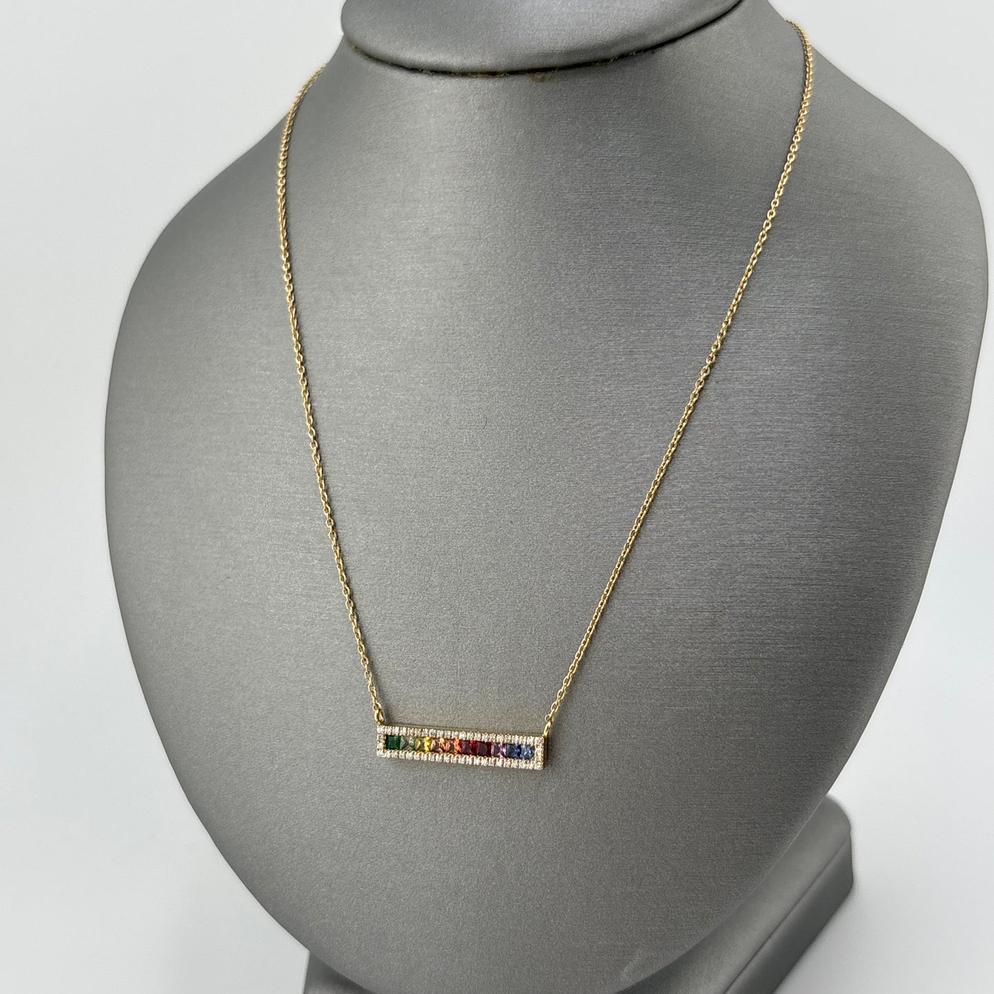 18K Yellow Gold Multi-Sapphire & Diamond Bar Necklace