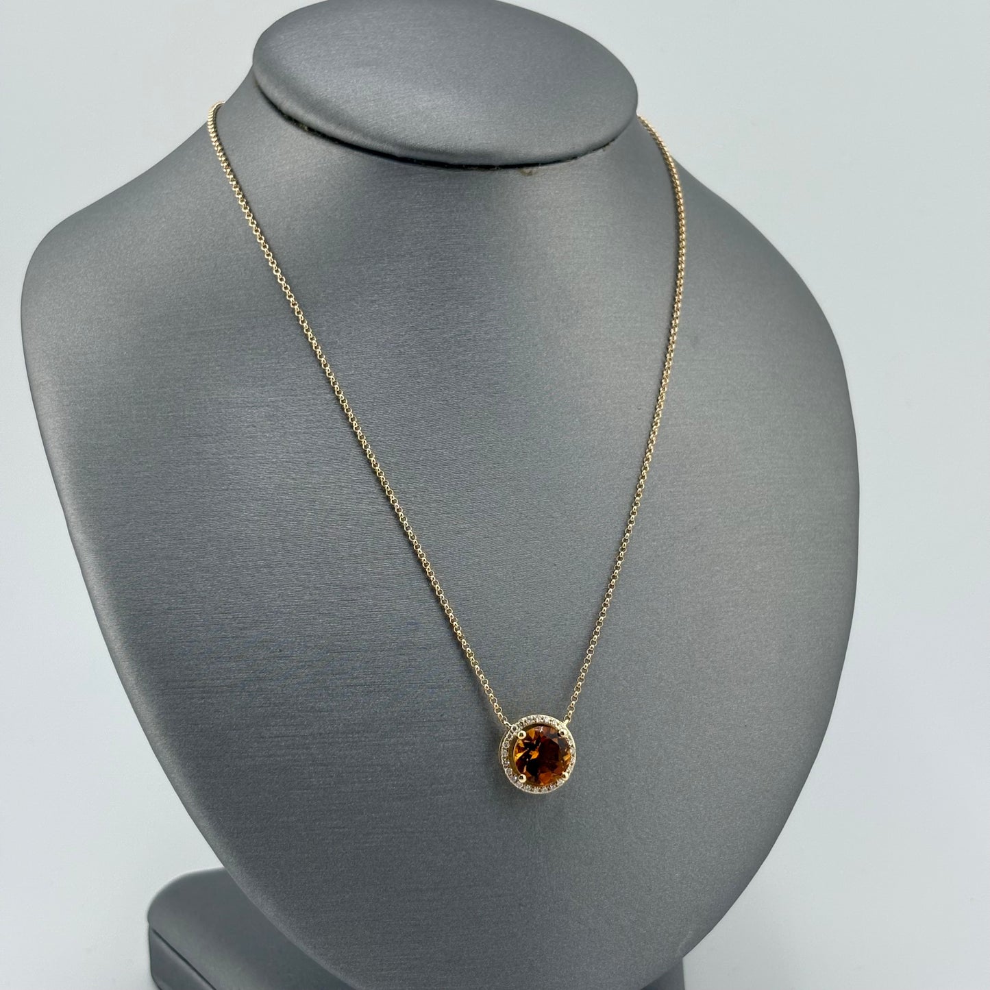 14K Yellow Gold Citrine & Diamond Halo Necklace