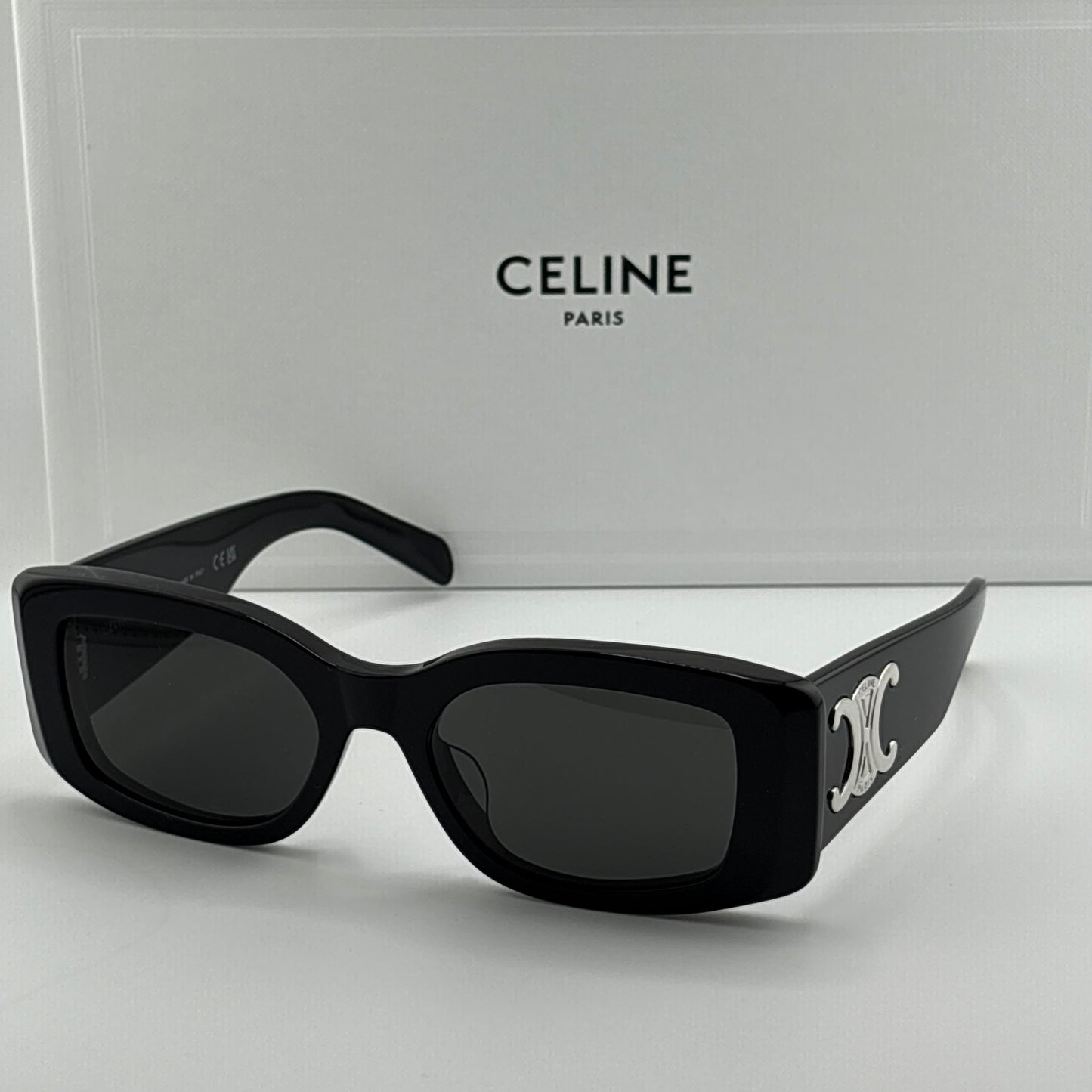 Celine Triomphe Rectangular Sunglasses, Black/Silver