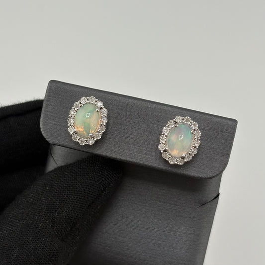 1.4CT Opal Studs with Diamonds