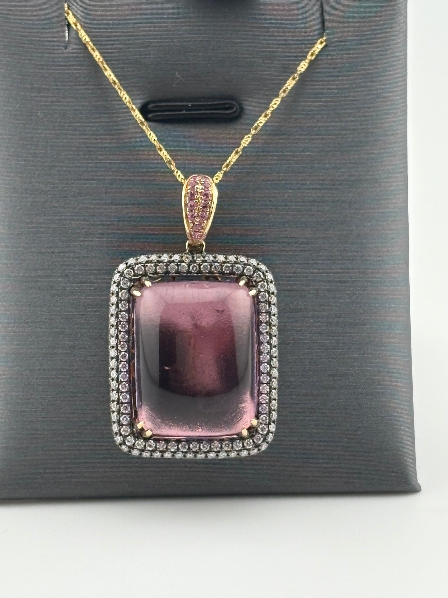 24.35CTW Cabochon Amethyst & Diamond Triple-Halo Pendant Necklace