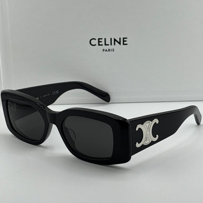 Celine Triomphe Rectangular Sunglasses, Black/Silver