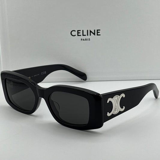 Celine Triomphe Rectangular Sunglasses, Black/Silver