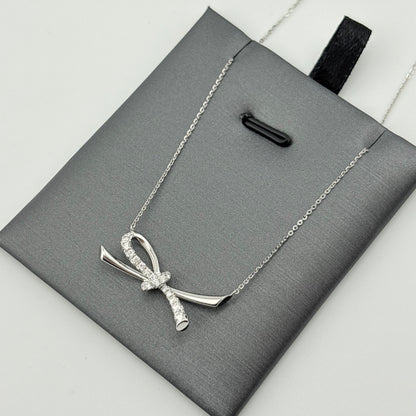 Diamond Bow Necklace, 14K White Gold