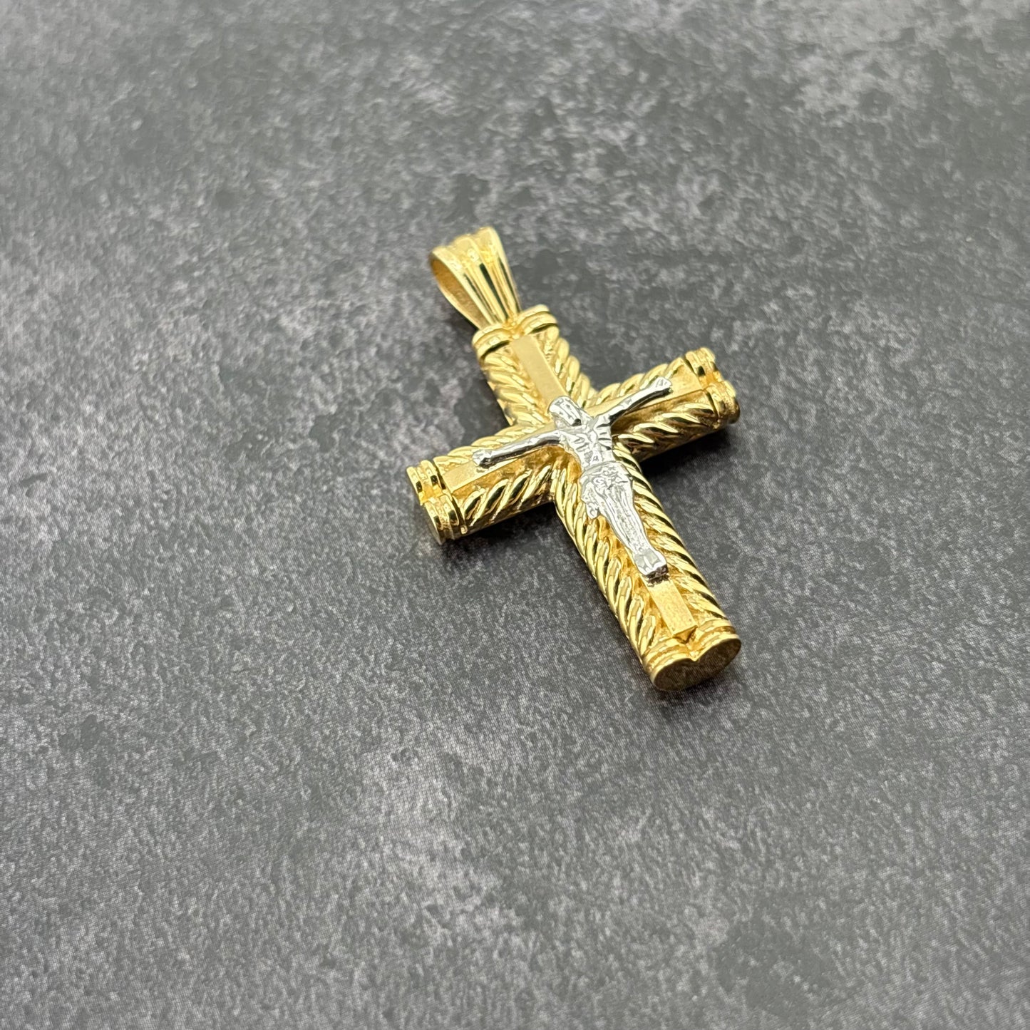 14K Yellow Gold Two-Tone Crucifix Cross Pendant