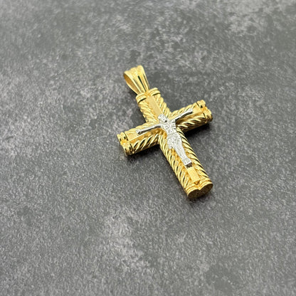14K Yellow Gold Two-Tone Crucifix Cross Pendant