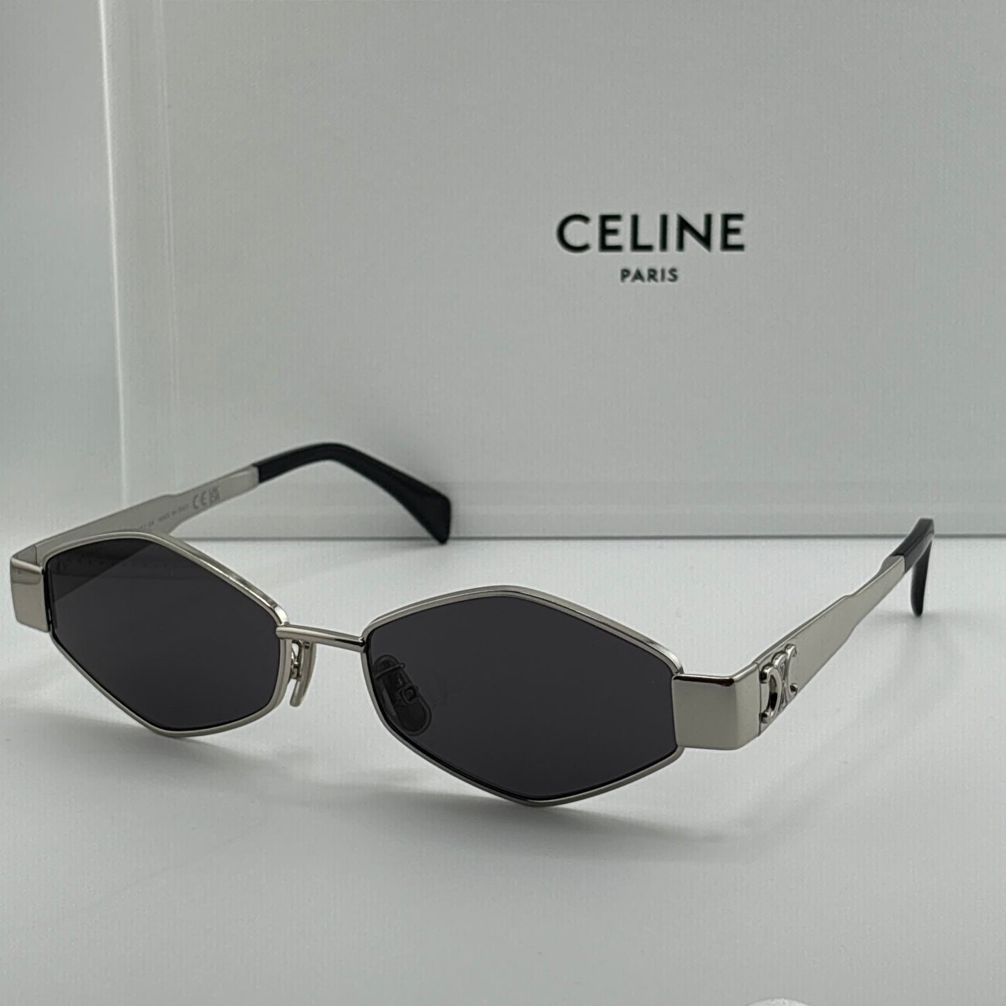 Celine Metal Triomphe Sunglasses, Silver Angular
