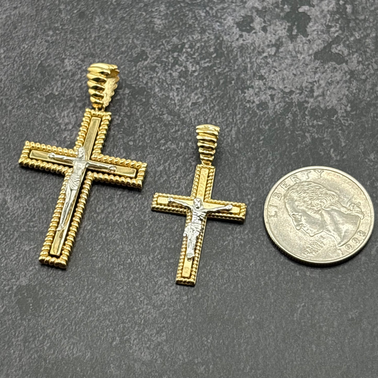 14k Gold Two-Tone Cross Pendants - 2 Sizes Available