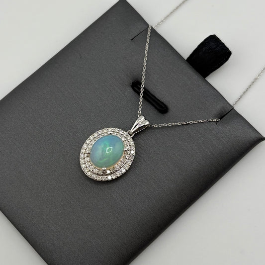 1.5CT Opal Necklace with Diamonds