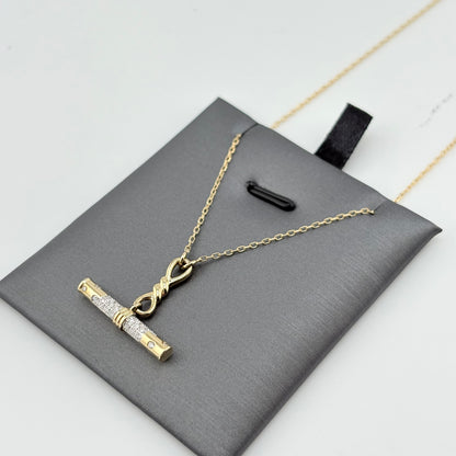 Diamond T-Bar Necklace, 14K Yellow Gold