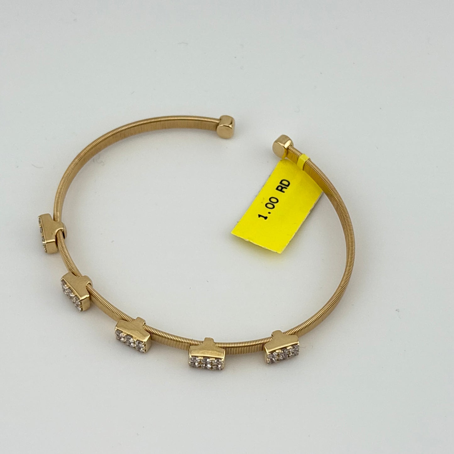Diamond Flexible Open Cuff Bangle 14K Yellow Gold