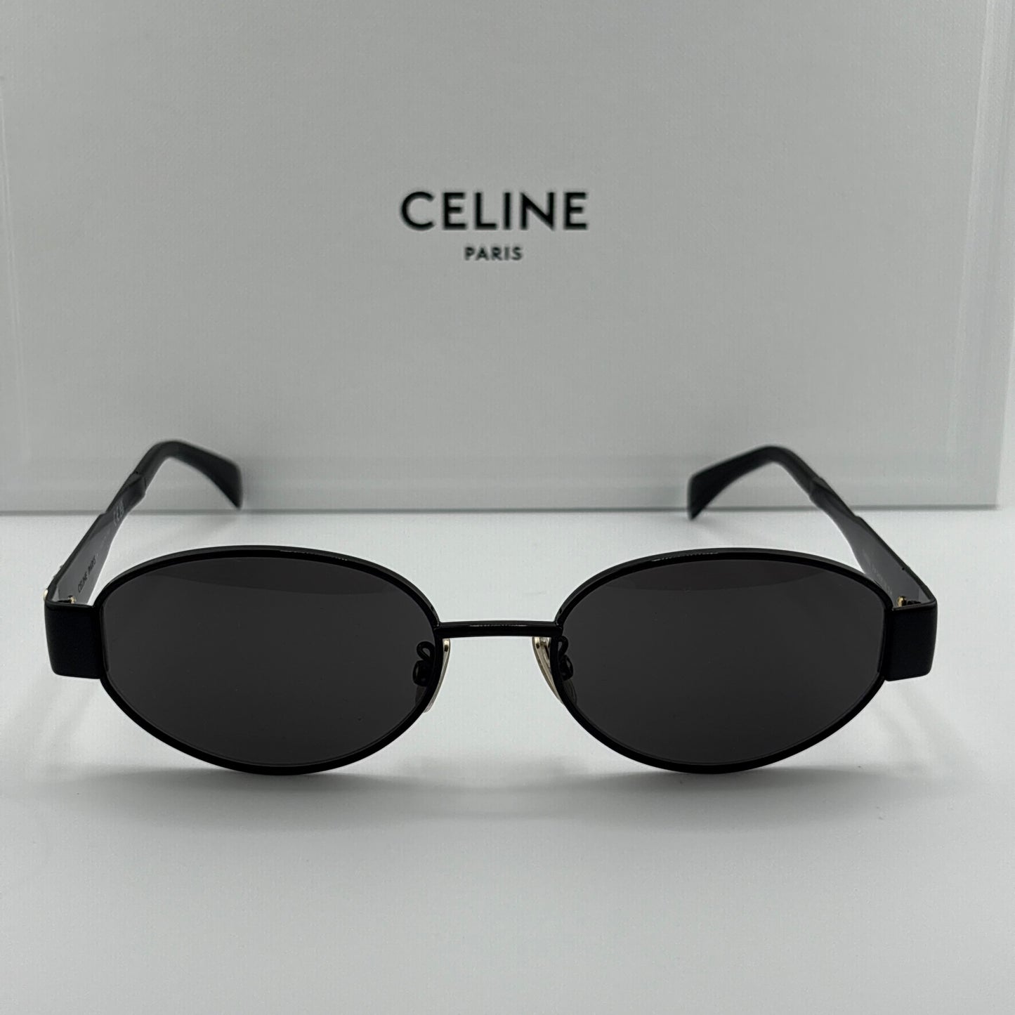 Celine Metal Triomphe Sunglasses, Black Oval