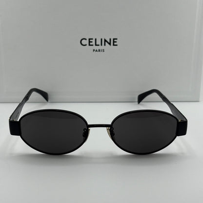 Celine Metal Triomphe Sunglasses, Black Oval