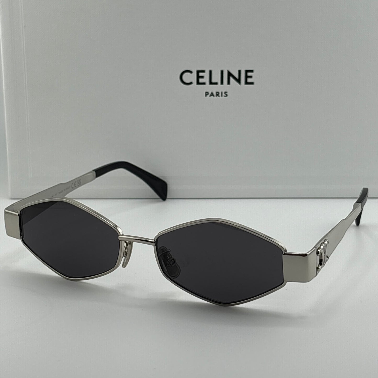 Celine Metal Triomphe Sunglasses, Silver Angular