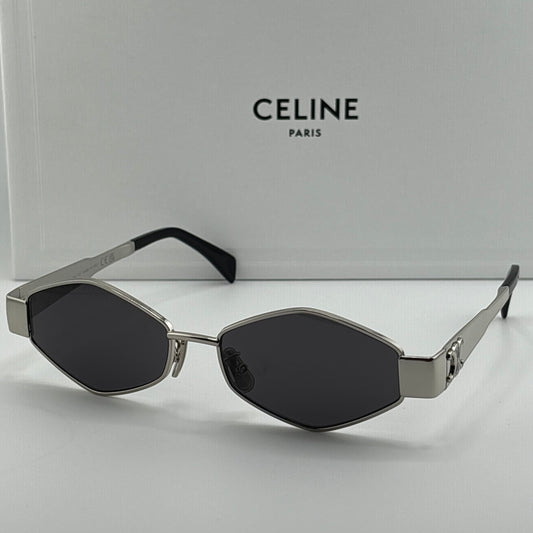 Celine Metal Triomphe Sunglasses, Silver Angular