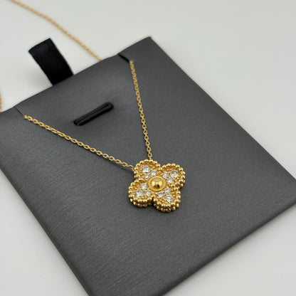18K Gold Clover Necklace with Diamonds