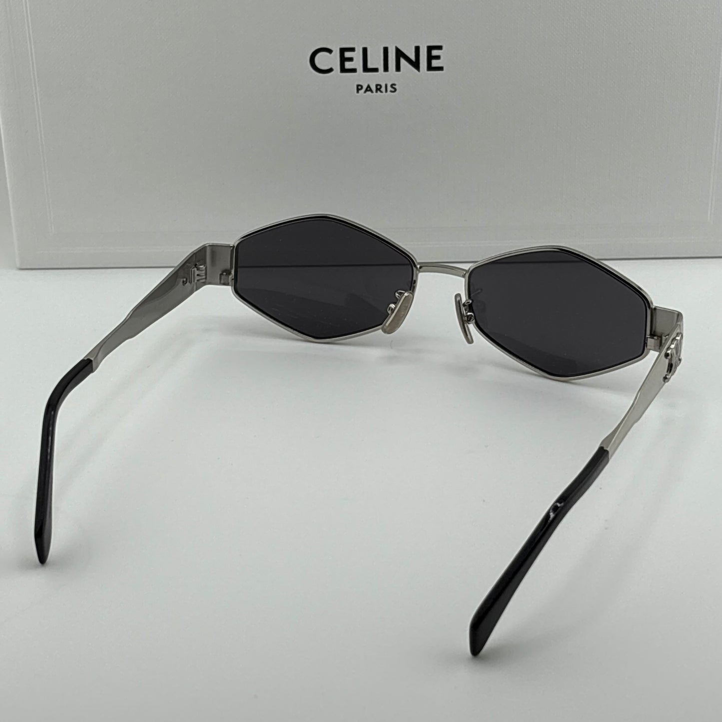 Celine Metal Triomphe Sunglasses, Silver Angular