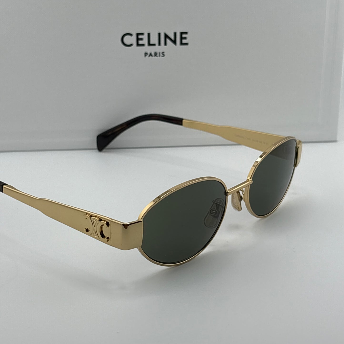 Celine Metal Triomphe Sunglasses, Gold Oval