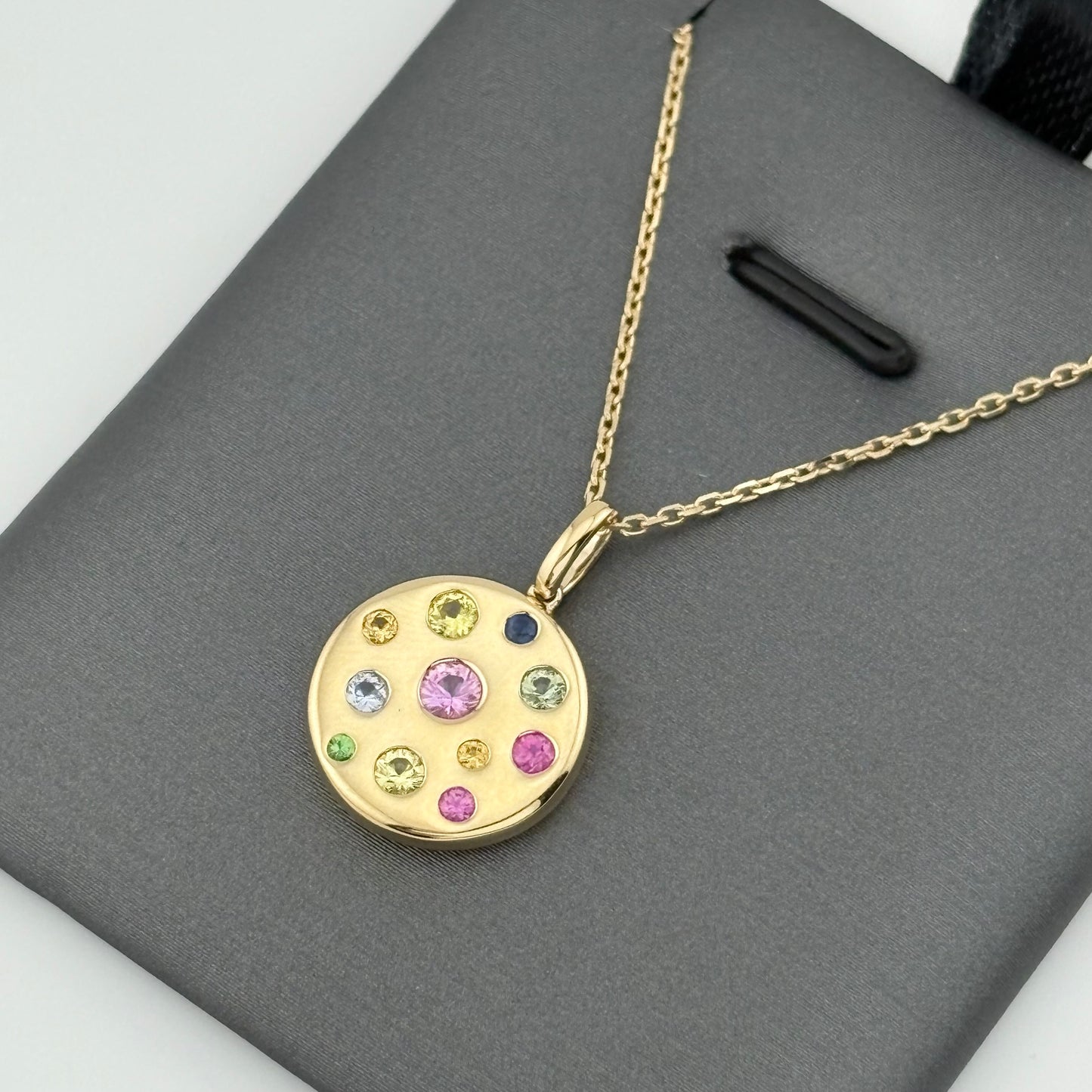 Multicolor Sapphire Disc Necklace, 14K Yellow Gold
