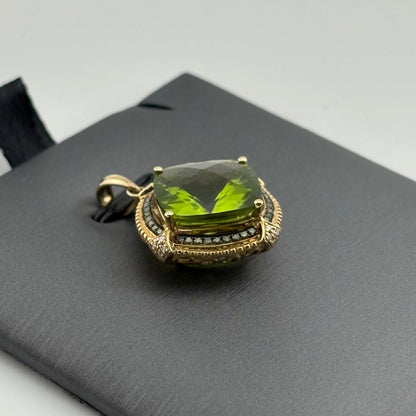 7.82CT Peridot Pendant with diamonds and sapphires, 14k