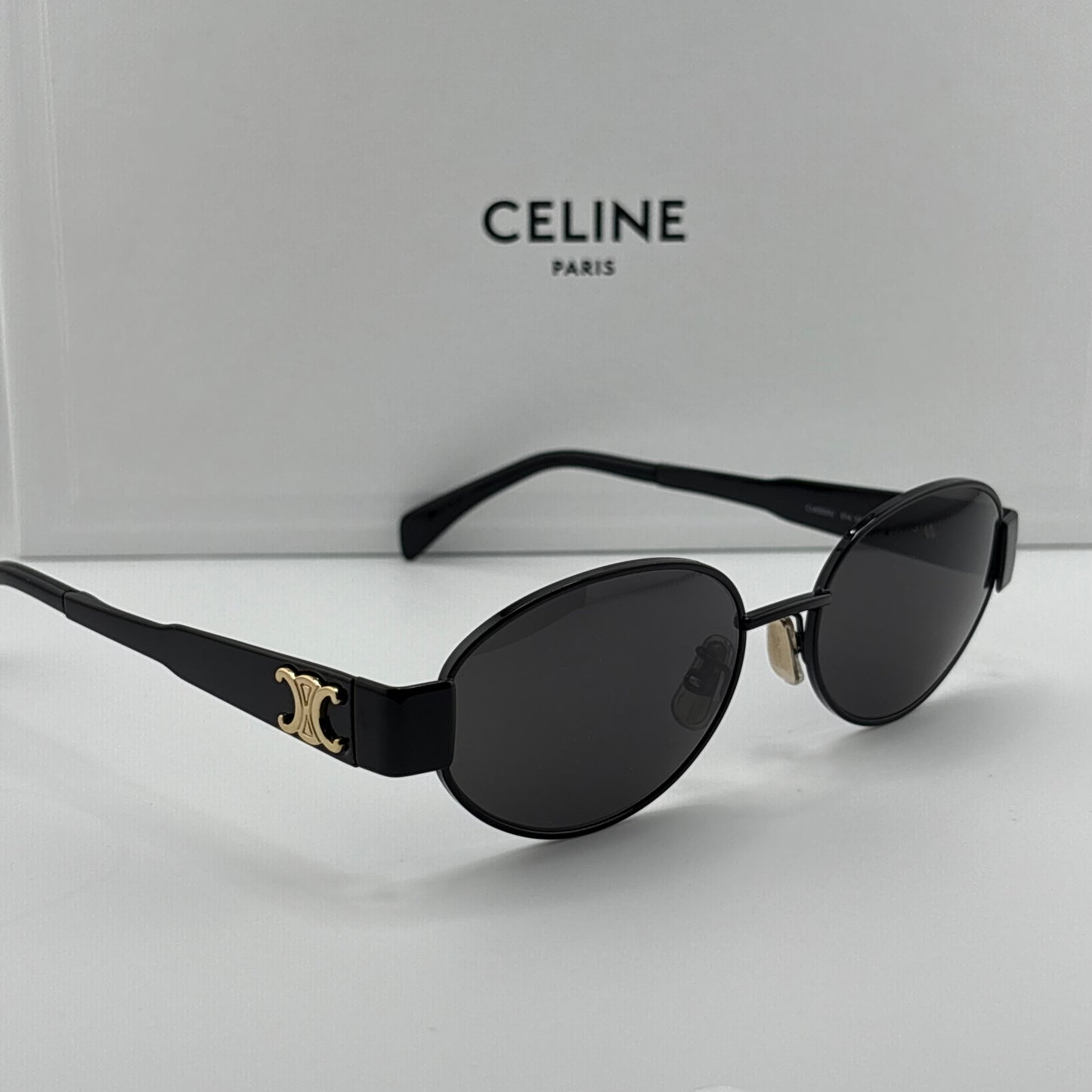 Celine Metal Triomphe Sunglasses, Black Oval
