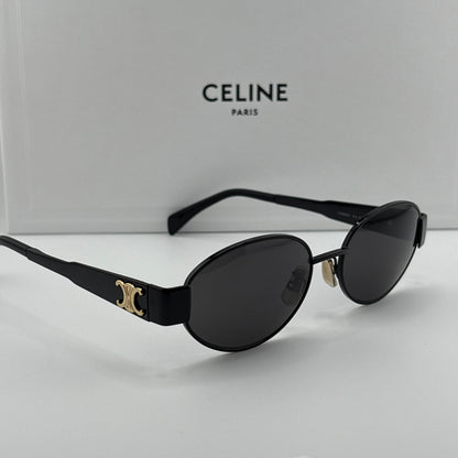 Celine Metal Triomphe Sunglasses, Black Oval