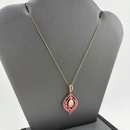 3.00CT Conch Pearl (Rare!), Pink Sapphire & Diamond Necklace, 18K Rose Gold