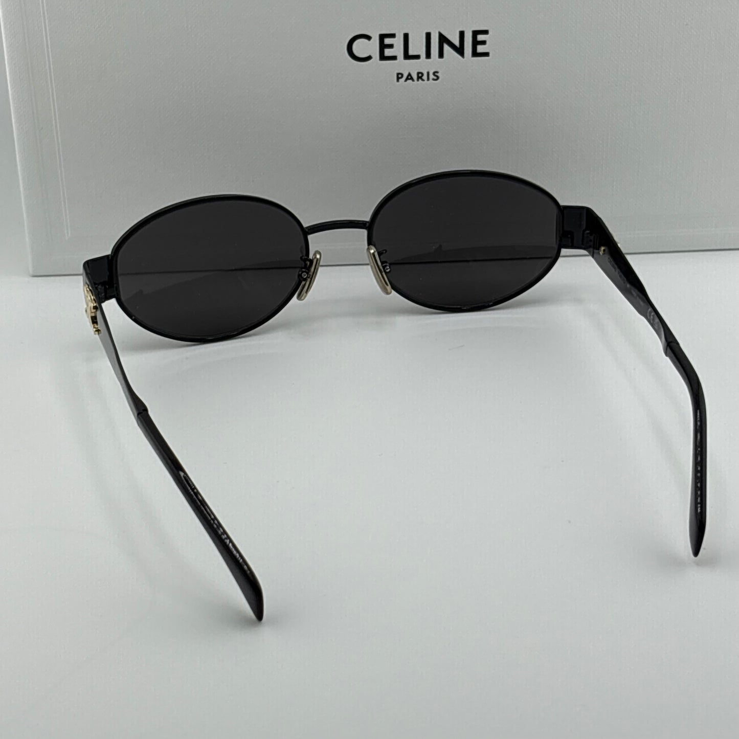 Celine Metal Triomphe Sunglasses, Black Oval