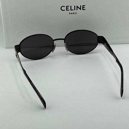 Celine Metal Triomphe Sunglasses, Black Oval