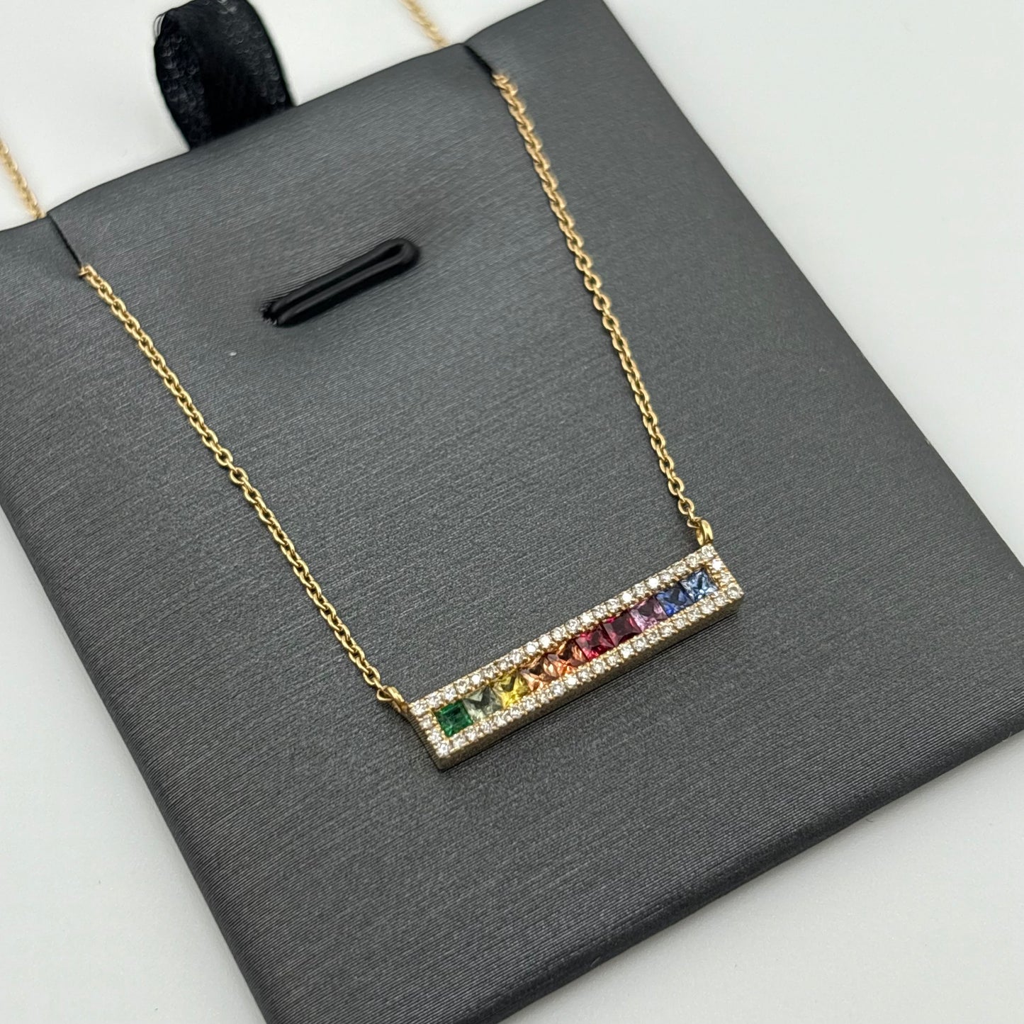 18K Yellow Gold Multi-Sapphire & Diamond Bar Necklace