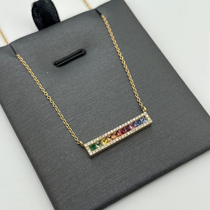 18K Yellow Gold Multi-Sapphire & Diamond Bar Necklace