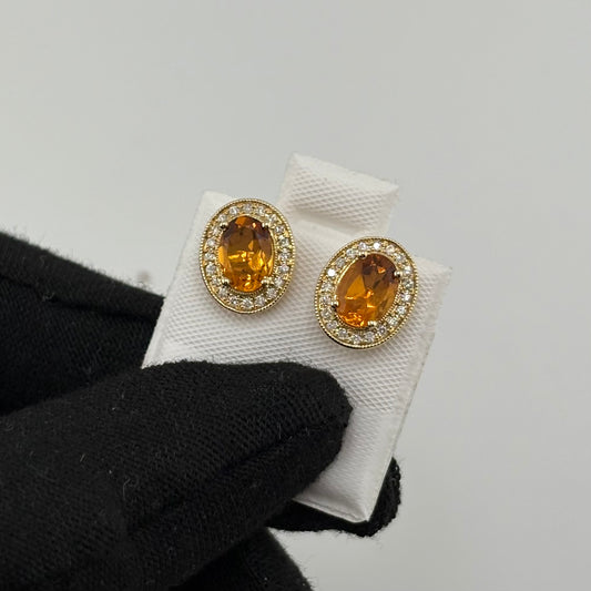 1.4CT Oval Citrine Studs with Diamonds
