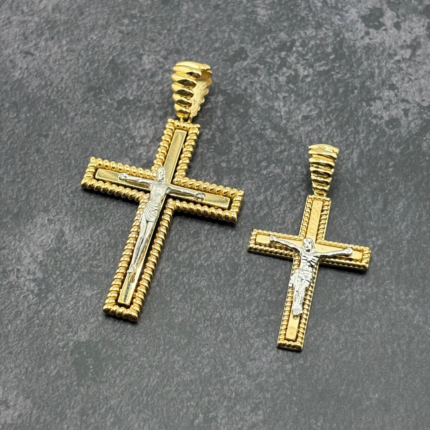 14k Gold Two-Tone Cross Pendants - 2 Sizes Available