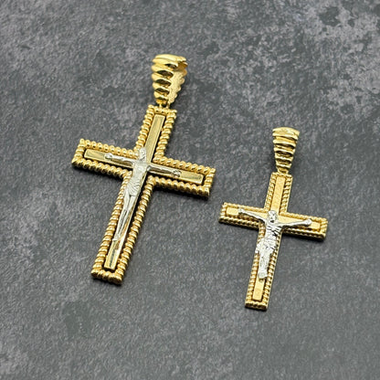 14k Gold Two-Tone Cross Pendants - 2 Sizes Available