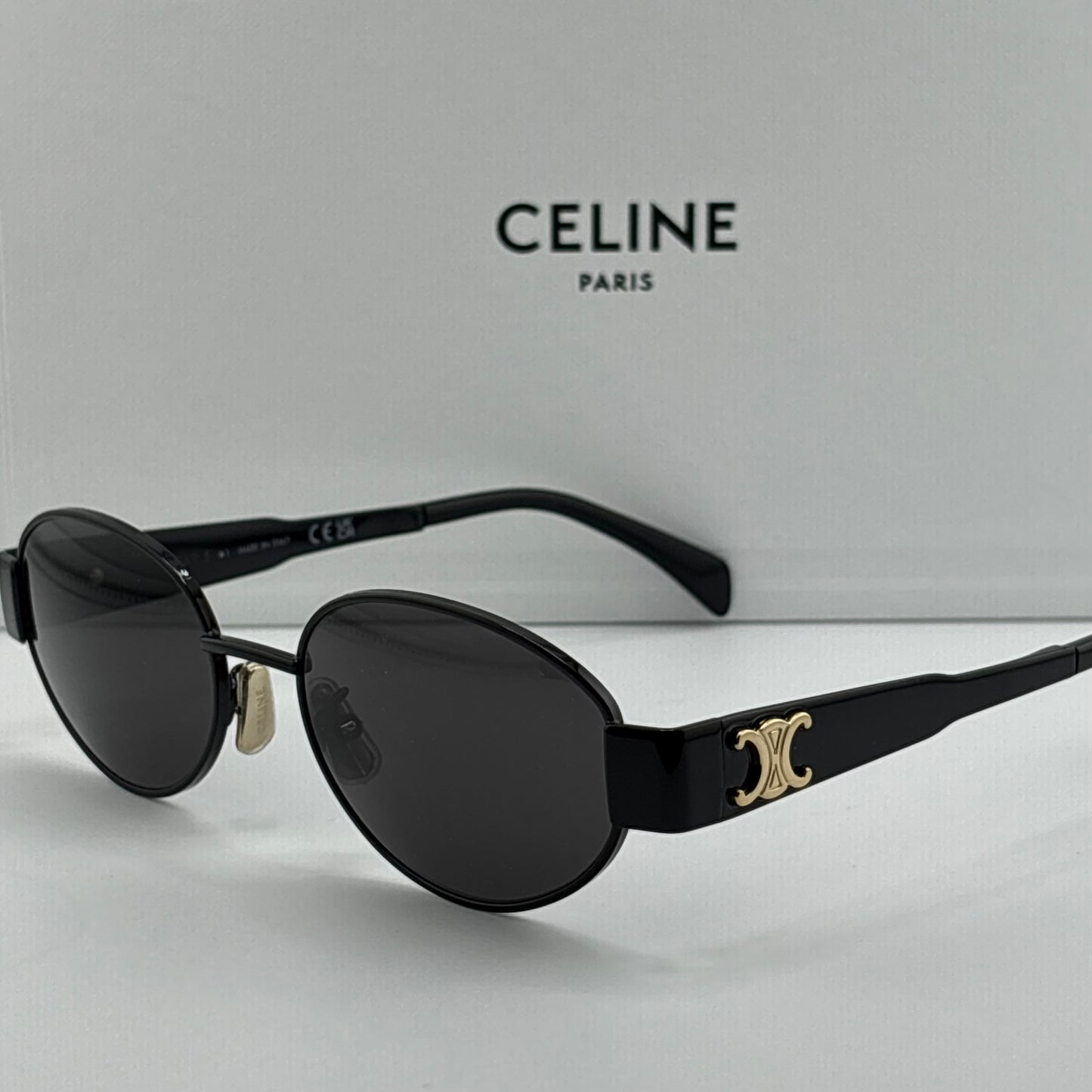 Celine Metal Triomphe Sunglasses, Black Oval