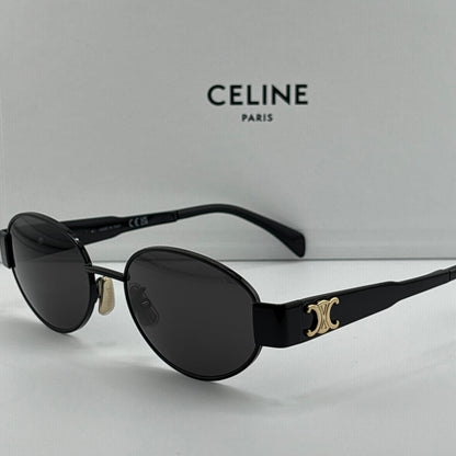 Celine Metal Triomphe Sunglasses, Black Oval