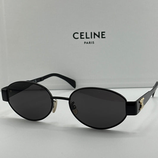 Celine Metal Triomphe Sunglasses, Black Oval