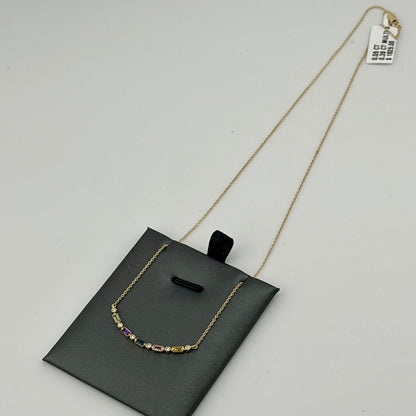 Multicolor Sapphire & Diamond Curved Bar Necklace, 14K Yellow Gold