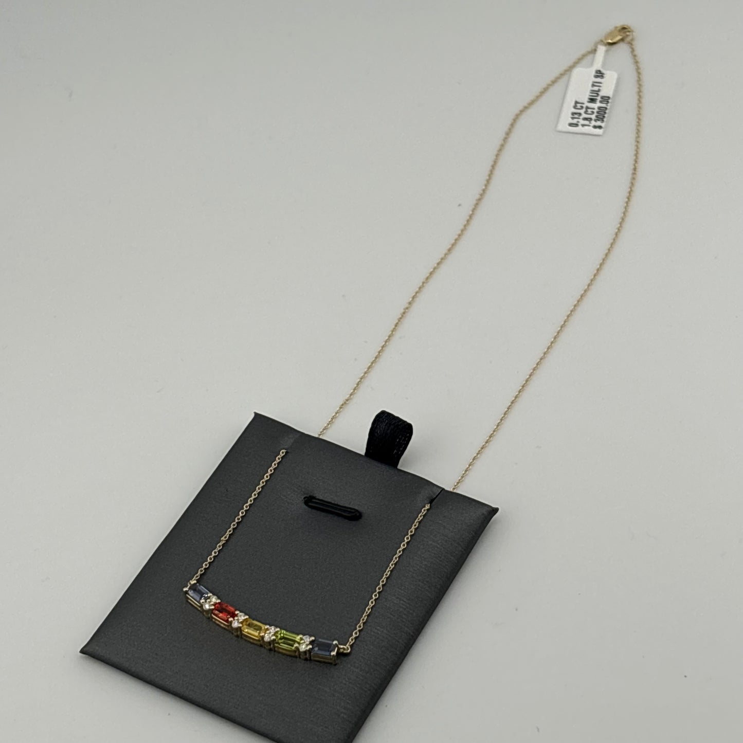 Multicolor Sapphire & Diamond Curved Bar Necklace, 14K Yellow Gold