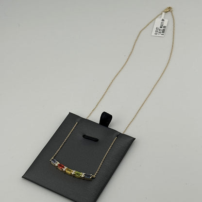 Multicolor Sapphire & Diamond Curved Bar Necklace, 14K Yellow Gold