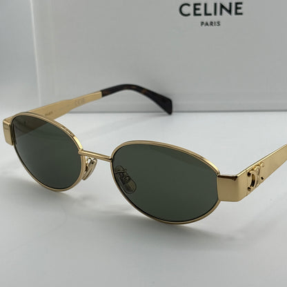 Celine Metal Triomphe Sunglasses, Gold Oval