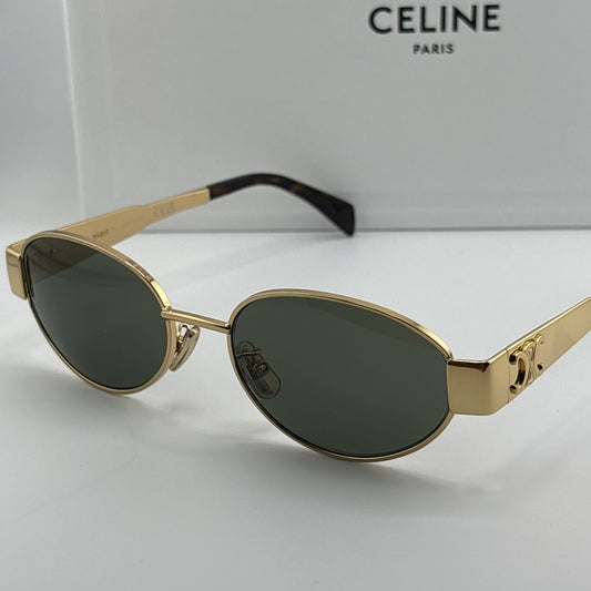 Celine Metal Triomphe Sunglasses, Gold Oval