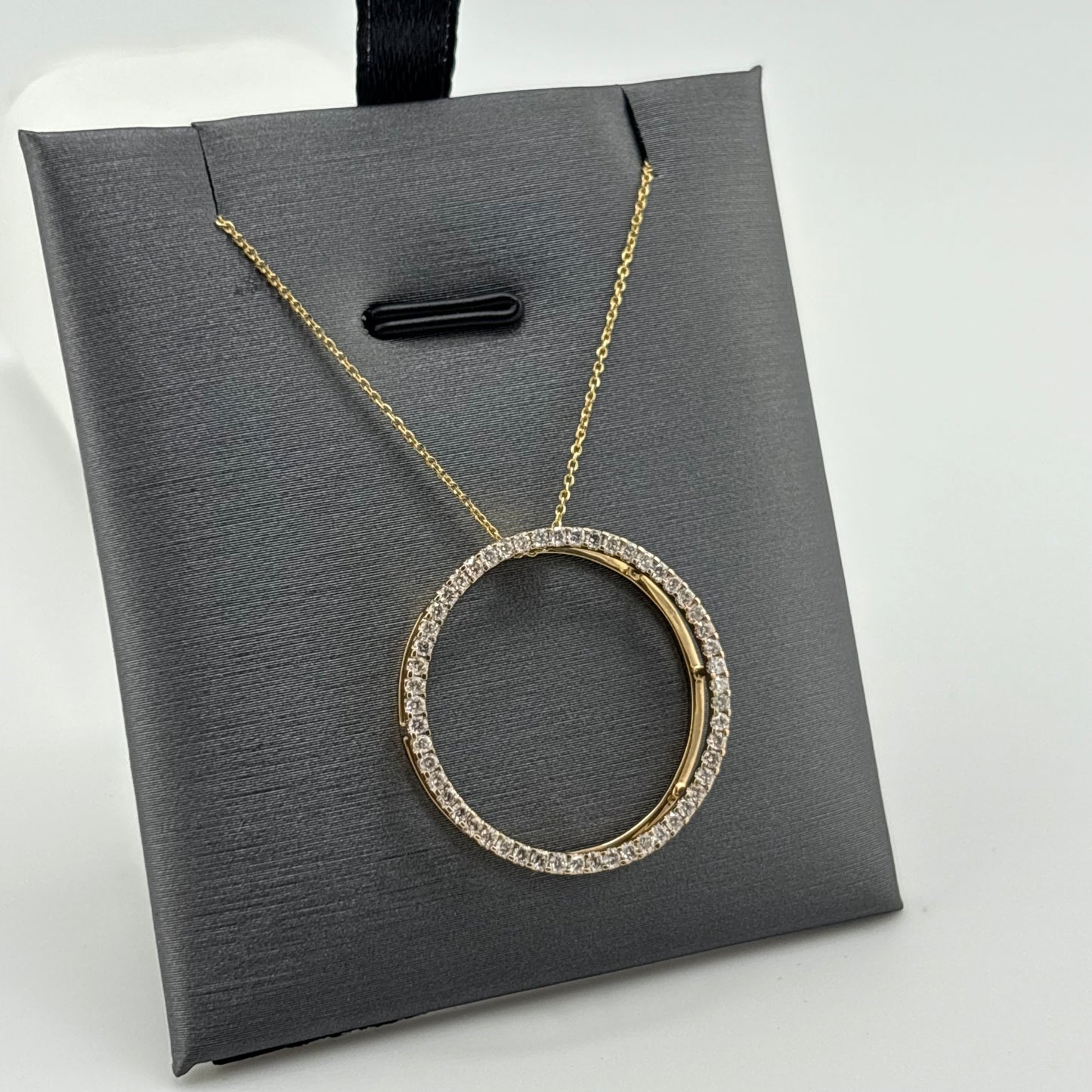 Diamond Circle Pendant Necklace 14k Yellow Gold 18”