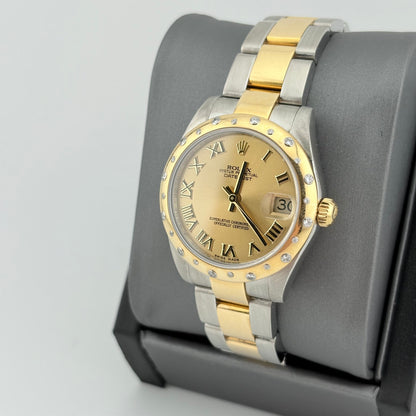 Rolex Datejust 31mm Two Tone Champagne Roman Dial Diamond Bezel Watch