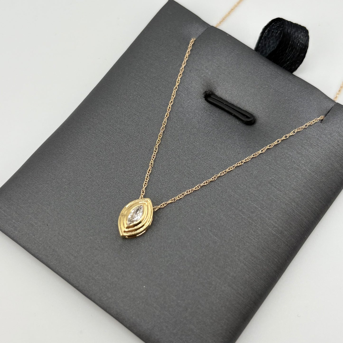 14K Yellow Gold Marquise Diamond Pendant Necklace