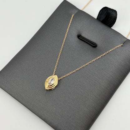 14K Yellow Gold Marquise Diamond Pendant Necklace