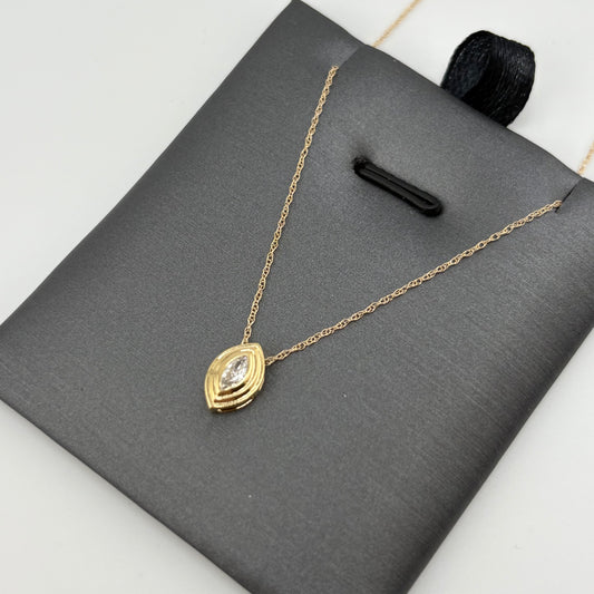 14K Yellow Gold Marquise Diamond Pendant Necklace