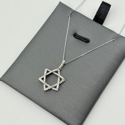 Diamond Star of David Necklace, 14k White Gold